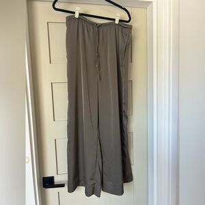 Satin Olive Gray Wide-Leg Pants